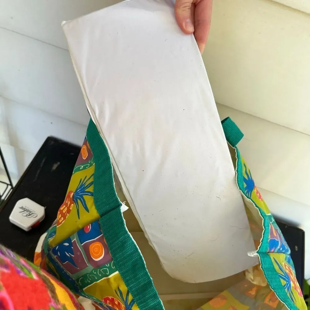 VTG 90s Tropical Vinyl Beach Tote Bag Poolside Coastal Grandma